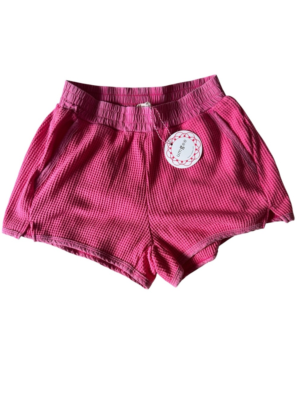 Umgee Bright Pink Waffle Knit Athletic Shorts Size Small